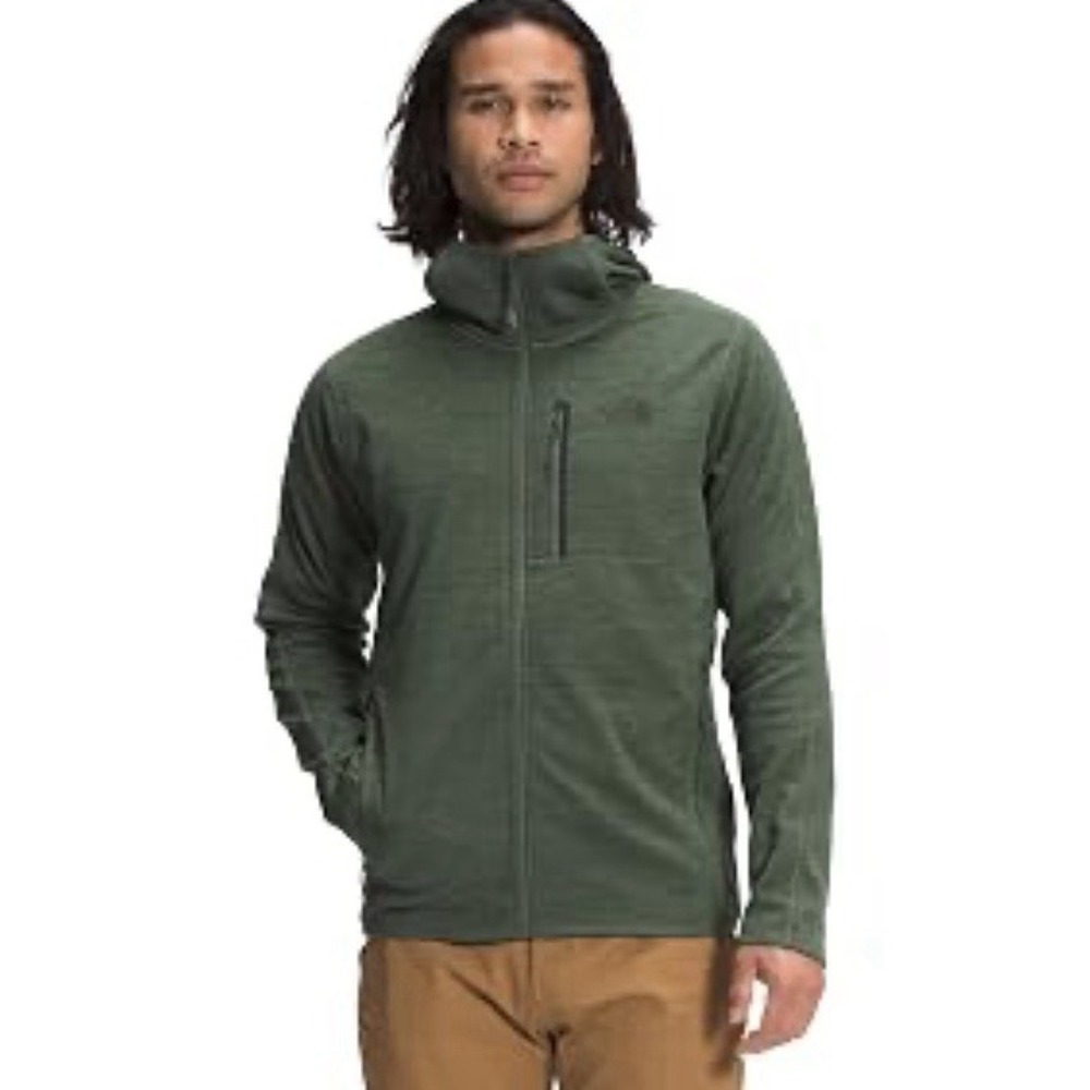 The North Face Mens Lg Green Full Zip Hooded Fleece Jacket Chest Pocket Gorpcore